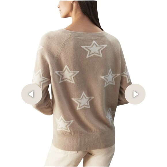 White + Warren Star Intarsia 100% Cashmere Crewneck Pullover Sweater Size L - Picture 4 of 7